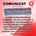 L’Handbol Ripollet també es solidaritza amb l’ensenyament públic L’Handbol Ripollet també es solidaritza amb l’ensenyament públic