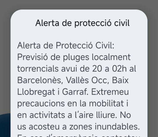 Protecció Civil alerta de pluges localment torrencials aquest vespre i nit a l’àrea de Barcelona